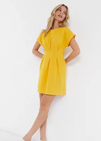 Желтое платье мини с защипами на талии ASOS DESIGN Petite-Желтый