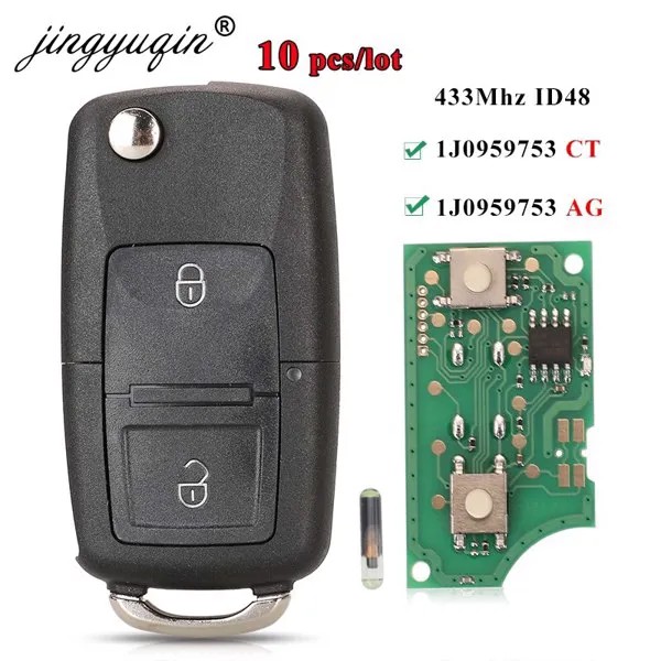 10 шт. 2 кнопки флип дистанционный брелок 434 МГц ID48 чип для VW Beetle Bora Golf Passat транспортер поло T5 1J0 959 753 AG