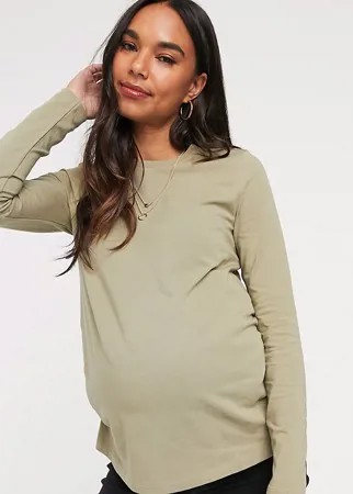 Лонгслив из органического хлопка цвета хаки с круглым вырезом ASOS DESIGN Maternity-Зеленый