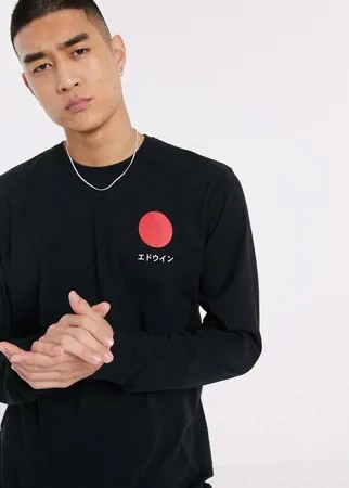 Черный лонгслив с принтом Edwin