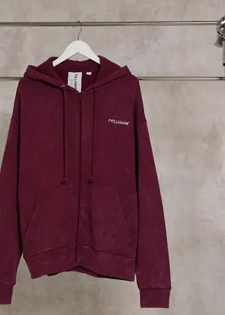 Oversized-худи на молнии коричневого цвета с эффектом кислотной стирки COLLUSION Unisex-Коричневый цвет