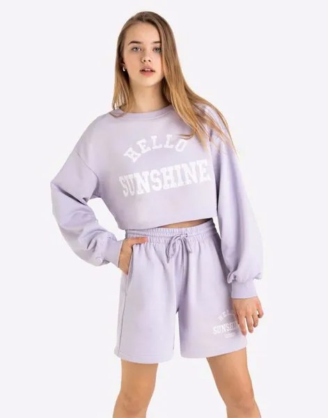 Сиреневые спортивные шорты Bermudas с принтом HELLO SUNSHINE Gloria Jeans
