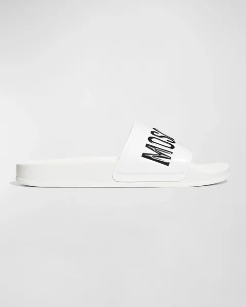 Мужские резиновые шлепанцы для бассейна с логотипом Moschino, цвет White