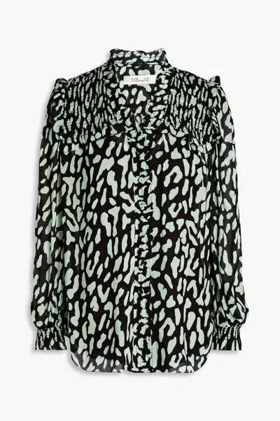 Gian Carlo блузка из жоржета с леопардовым принтом и сборками Diane Von Furstenberg, мятный