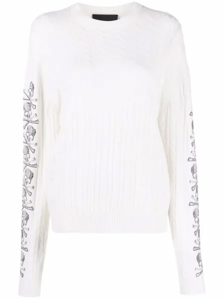 Philipp Plein джемпер с декором Skull и пайетками, нейтральный цвет