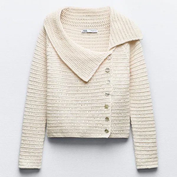 Топ Zara Knit With Side Buttons, экрю