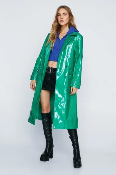 Длинный виниловый тренч Nasty Gal, зеленый