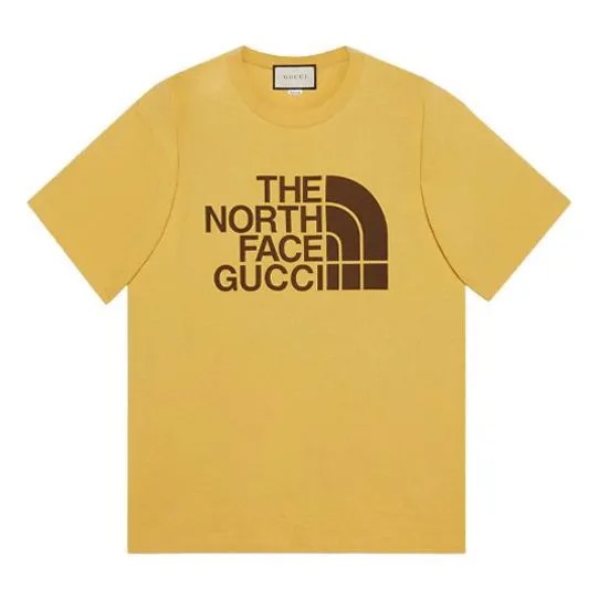 Футболка Men's GUCCI x THE NORTH FACE Crossover SS21 Casual Alphabet Logo Short Sleeve Light Yellow T-Shirt, желтый