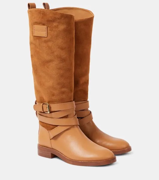 Сапоги из кожи Anim с замшевой отделкой до колена See By Chloé, цвет tan/light tan