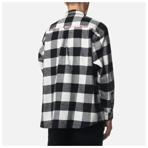 Мужская рубашка uniform experiment Baggy Logo Regular Collar Flannel Block Check белый, Размер XL