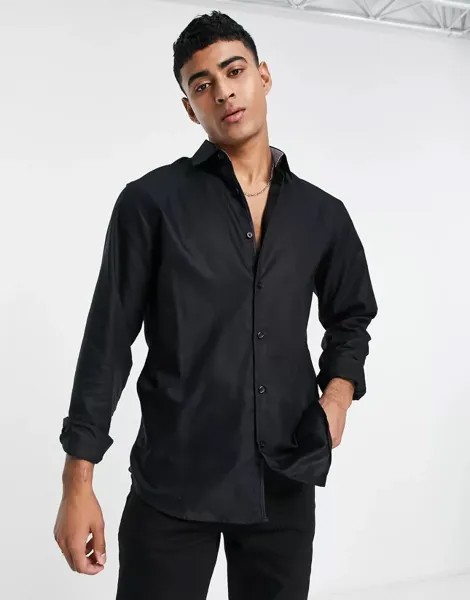 Selected Homme – легкая, элегантная и облегающая рубашка черного цвета