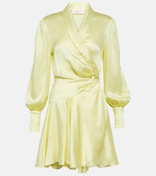 Шелковое платье с запахом Zimmermann, желтый