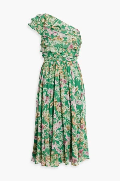 Многослойное платье миди из жоржета на одно плечо с цветочным принтом Mikael Aghal, зеленый