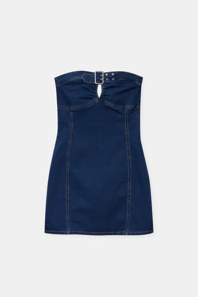 Платье Pull&Bear Denim With Sweetheart Neckline, синий