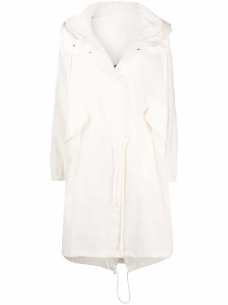 Jil Sander плащ с капюшоном и логотипом, белый