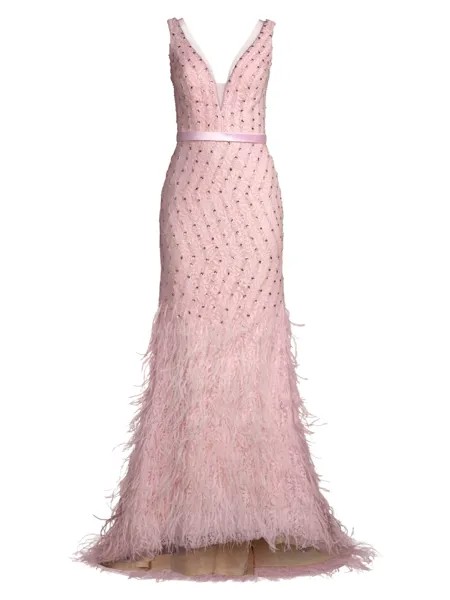 Платье с глубоким вырезом и V-образным вырезом, украшенное перьями Basix, розовый