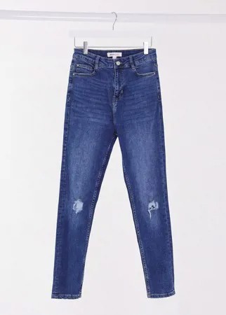 Синие джинсы скинни с завышенной талией и рваной отделкой на коленях Urban Bliss-Синий