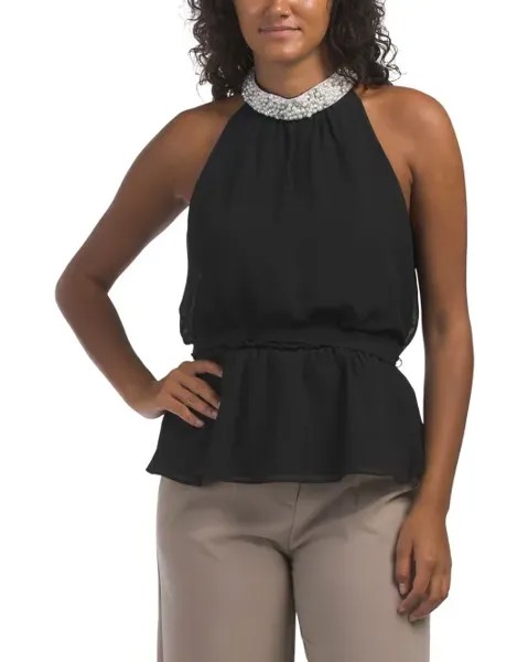 Вечерний топ с бретелькой Pearl Halter Adrianna Papell, черный