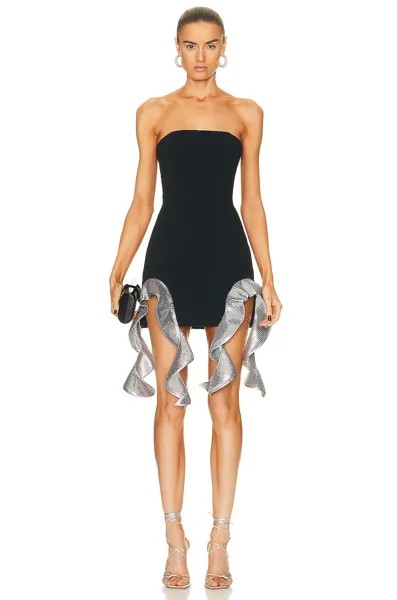 Платье мини David Koma Sequin Ruffle Double Arch, цвет Black & Silver