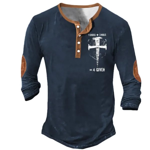 Мужская винтажная футболка 1 Cross 3 Nails 4 Given Cross Jesus Henley