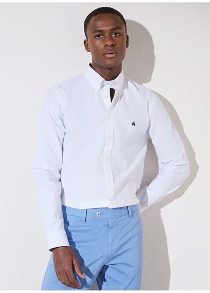 Белая мужская рубашка Slim Fit с классическим воротником Brooks Brothers