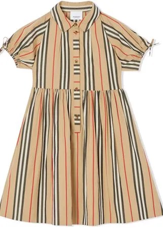 Burberry Kids поплиновое платье в полоску Icon Stripe