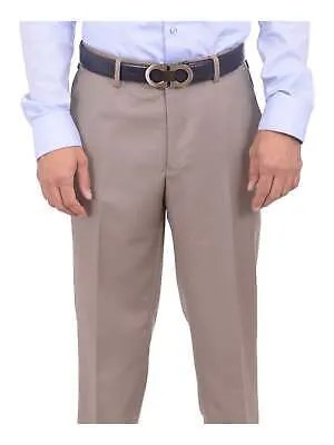 Мужские однотонные бежевые шерстяные классические брюки Marzotto с плоской передней частью Napoli Extra Slim Fit