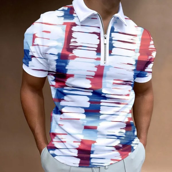 Мужская рубашка поло Американский флаг Tie-dye Zip Polo Shirt Turndown Casual 3D Zipper Print Clothing Top с коротким рукавом