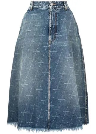 Balenciaga джинсовая юбка миди с эффектом потертости