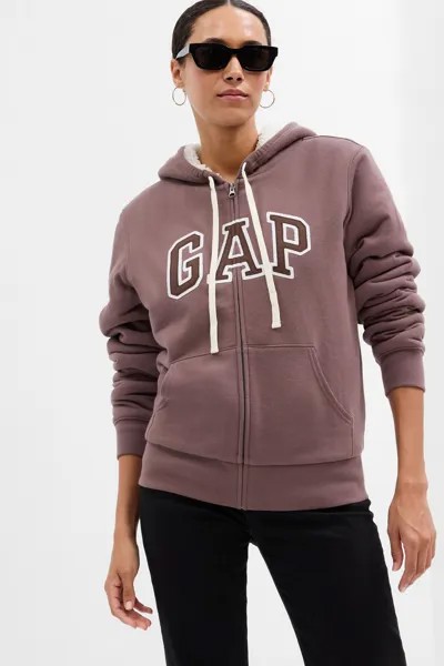 Толстовка на молнии с логотипом и подкладкой из искусственной овчины Gap, коричневый