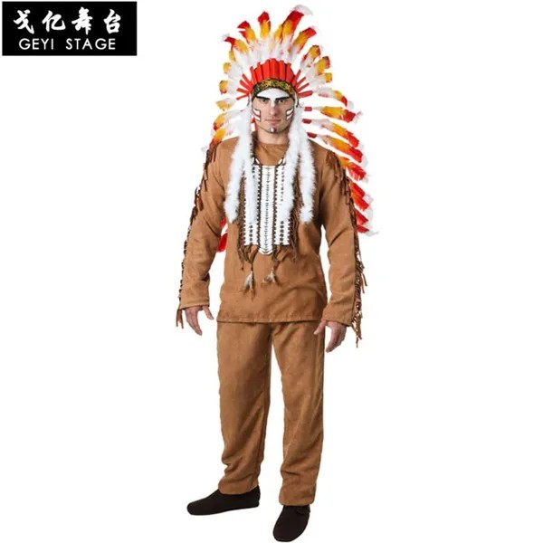 Мужская одежда на Хэллоуин, костюм для взрослых, индийская одежда, индейский шеф в национальном косплее, костюм джунглей
