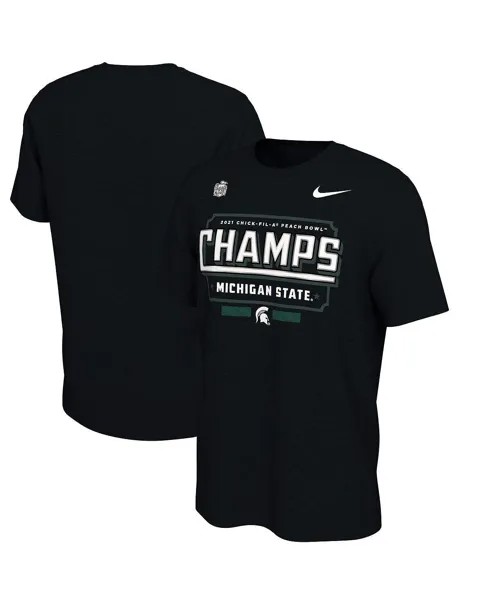 Мужская черная футболка michigan state spartans 2021 peach bowl champions в раздевалке Nike, черный
