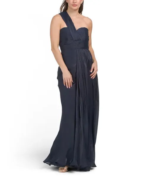 Плиссированное платье на одно плечо Badgley Mischka, синий
