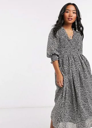 Платье миди в мелкий цветочек со сборками ASOS DESIGN Petite-Мульти