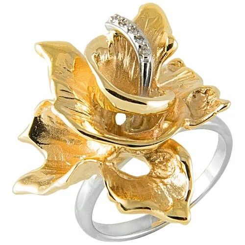 Перстень Альдзена Вивальди К-14054, белое, желтое, комбинированное золото, 585 проба, родирование, бриллиант, размер 17, желтый, белый