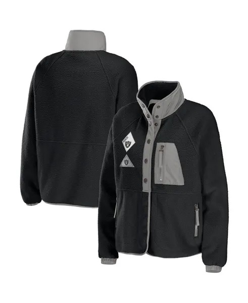 Женская черная куртка с застежкой-кнопкой Las Vegas Raiders из флиса реглан WEAR by Erin Andrews, черный