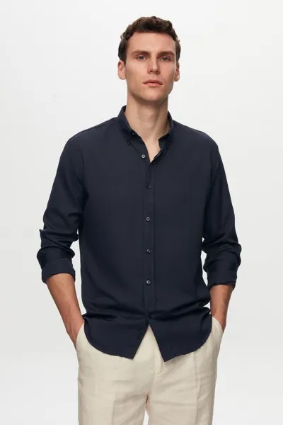 Приталенная темно-синяя оксфордская рубашка с вышивкой D'S Damat, черный