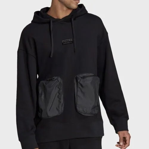 Мужская толстовка с капюшоном Adidas RYV Q4 среднего размера, черный пуловер-карго # 491