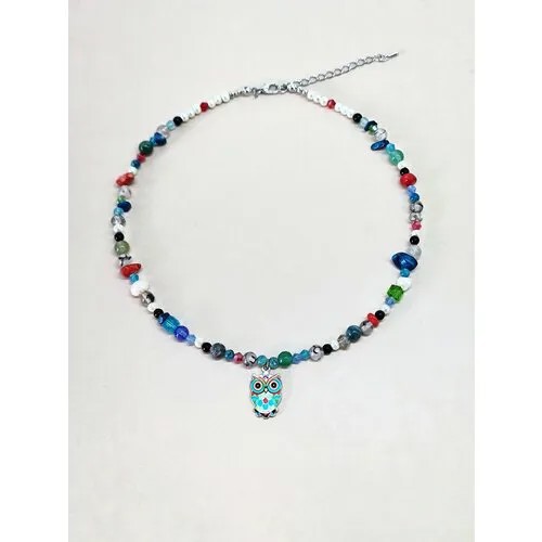 Чокер ENJOY Owl ожерелье на шею, нефрит, обсидиан, коралл, агат, жемчуг