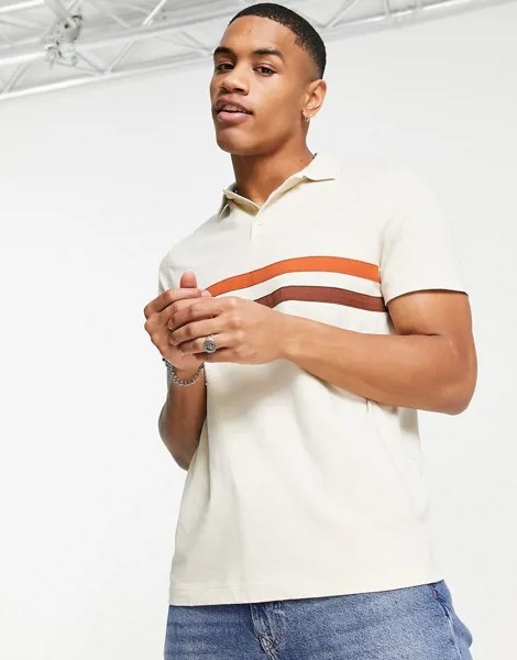 Бежевая футболка-поло с контрастными вставками ASOS DESIGN-Светло-бежевый цвет