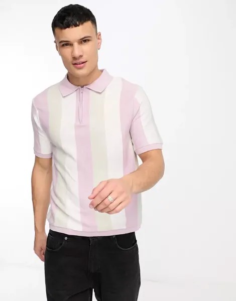 Трикотажная рубашка-поло Another Influence в сиреневые полоски с застежкой-молнией
