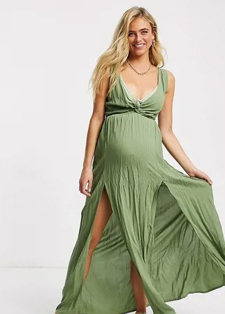 Пляжное платье макси цвета хаки с перекрученной отделкой ASOS DESIGN Maternity-Зеленый