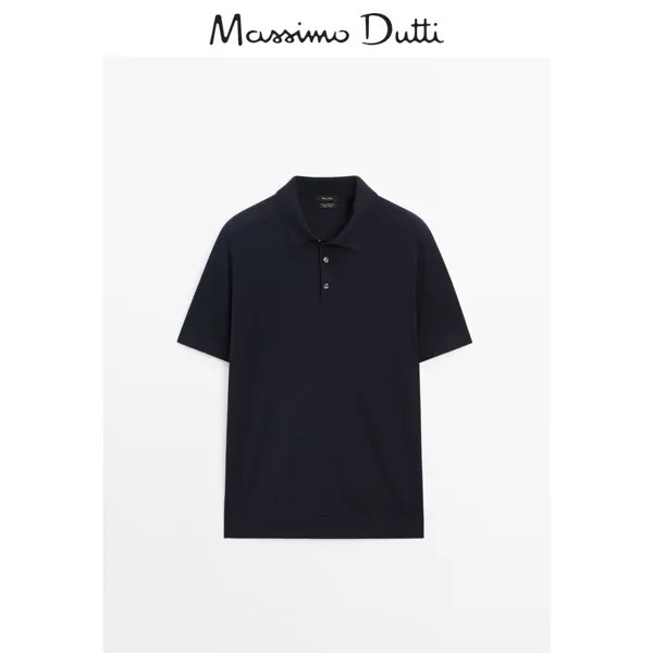 Рубашка-поло мужская Massimo Dutti с короткими рукавами, темно-синий