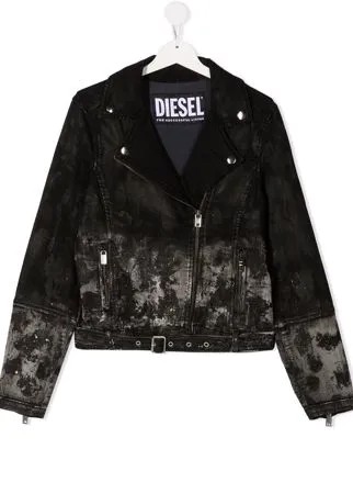 Diesel Kids байкерская куртка с эффектом металлик