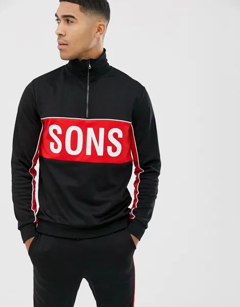 Черный свитшот с короткой молнией и логотипом Only & Sons
