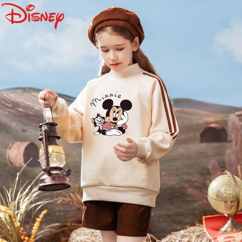 Детская плюшевая хлопковая толстовка Disney Minnie, топ для девочек, Модный пуловер на осень и зиму, повседневный спортивный поглощающий пот детс...
