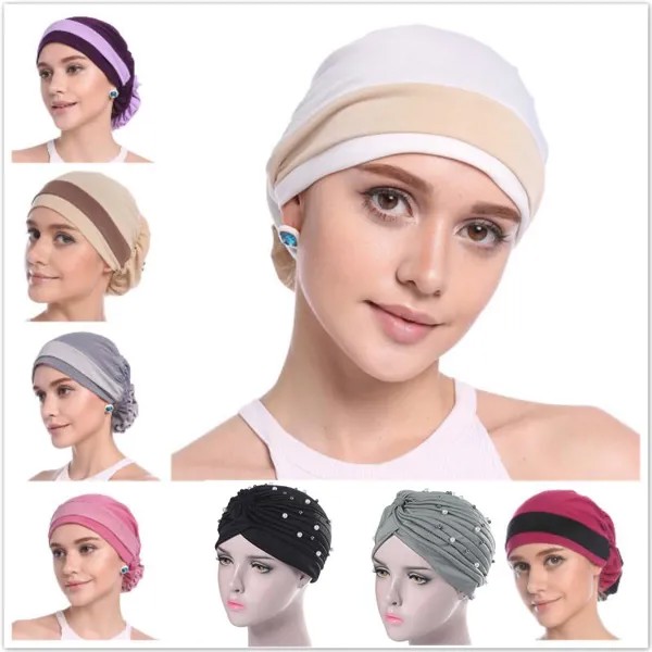 Модная дама без ткани, чтобы сохранить теплый ветер Химиотерапия Eaves Beanie Hat Мусульманская шапочка