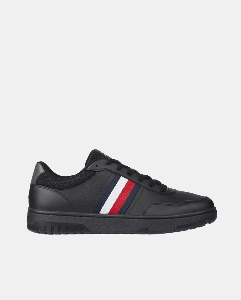 Мужские низкие кожаные кроссовки в форме корзины Tommy Hilfiger, черный