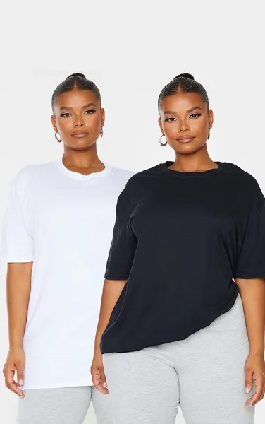 PrettyLittleThing Комплект из 2 черно-белых футболок Ultimate Oversized Plus