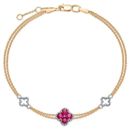 Браслет-цепочка Vesna jewelry, красное золото, 585 проба, родирование, рубин, длина 18.5 см.
